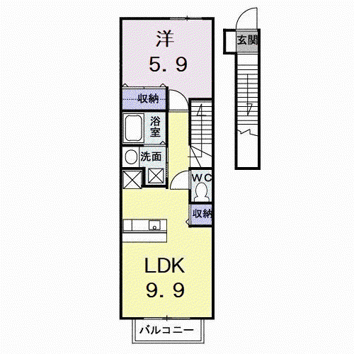 プリムヴェールB(1LDK/2階)の間取り写真
