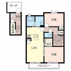 ヴィラ聖佳(2LDK/2階)の間取り写真