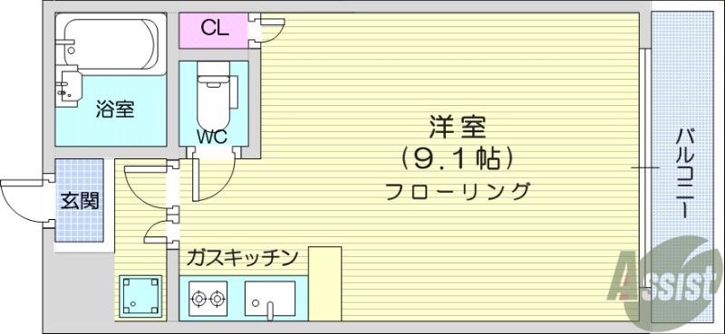 リエス長町南3丁目(ワンルーム/4階)の間取り写真