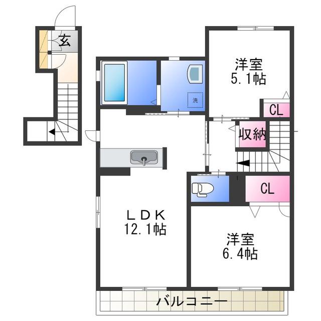 シャーメゾン紀三井寺(2LDK/2階)の間取り写真
