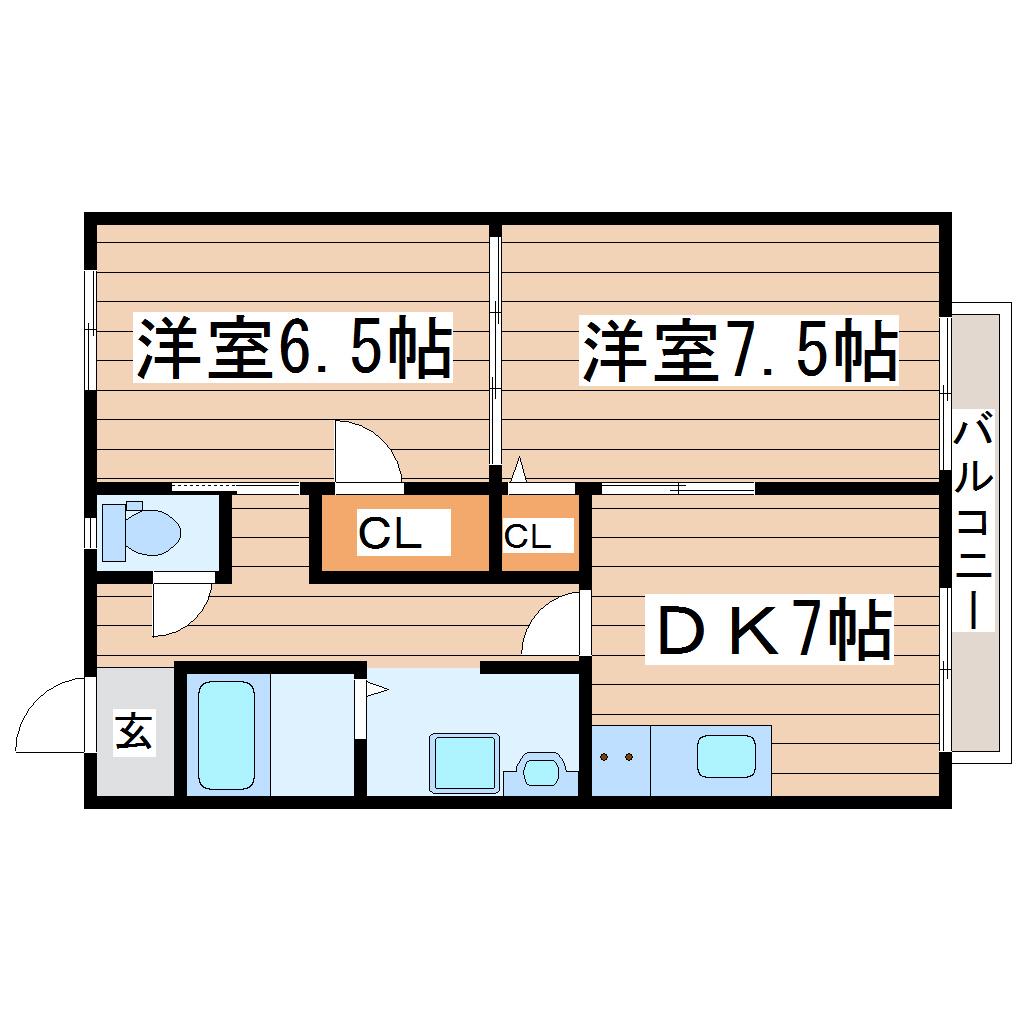 大手町レジデンスB棟(2DK/2階)の間取り写真