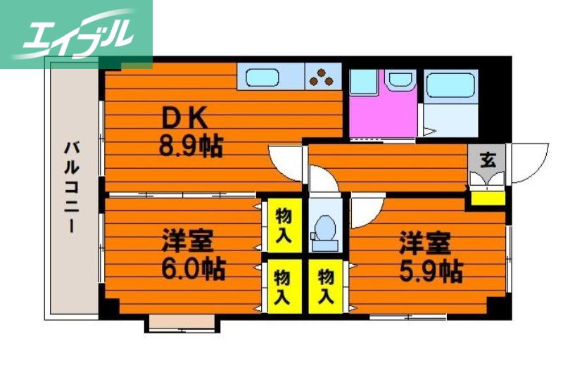 オパール大元(2DK/3階)の間取り写真