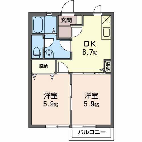 パールハウス B(2DK/2階)の間取り写真