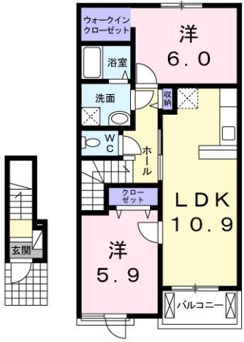 グリーンシトラス(2LDK/2階)の間取り写真