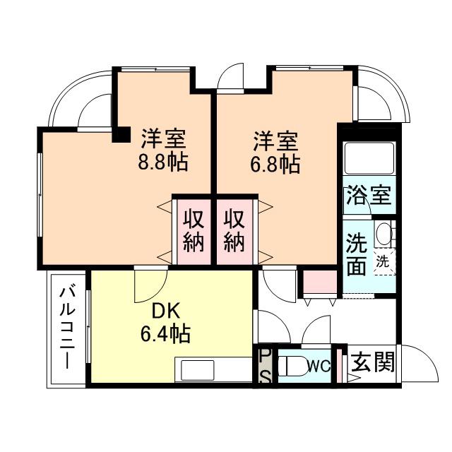 サンサーラ大町(2DK/2階)の間取り写真
