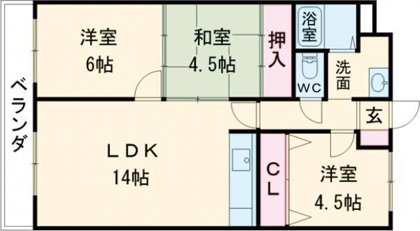 シャトーサンライズ(3LDK/4階)の間取り写真
