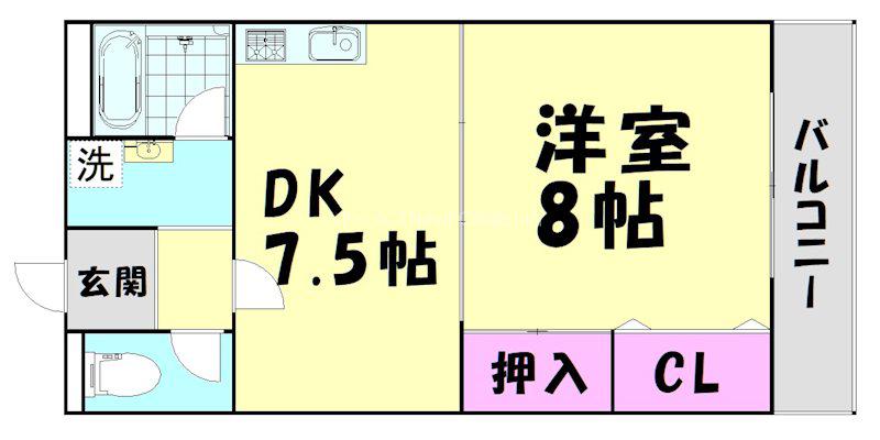 ラプラージュ松江中(1DK/1階)の間取り写真