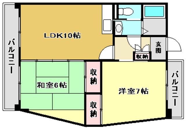 インペリアル西本II(2LDK/1階)の間取り写真
