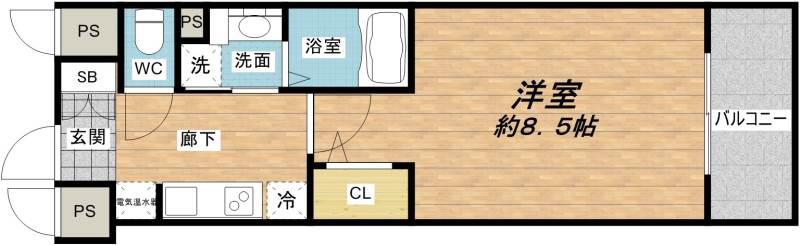 エグゼ心斎橋イースト(1K/3階)の間取り写真
