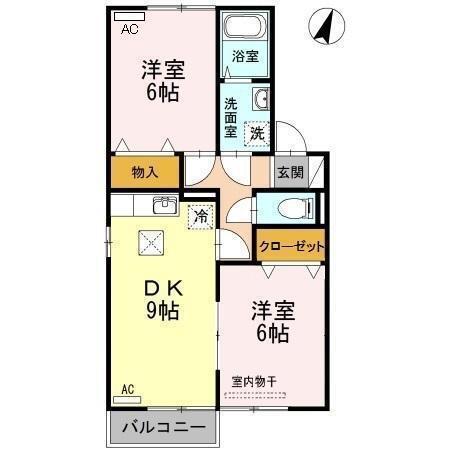 コンフォール古祖原(2DK/1階)の間取り写真