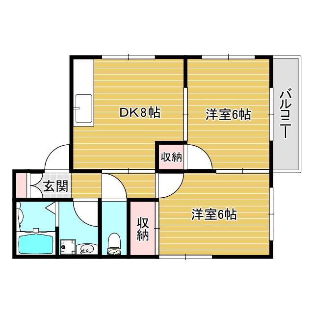 ネバーランド錦ヶ丘(2DK/1階)の間取り写真
