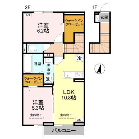 ベストオーシャン E(2LDK/2階)の間取り写真