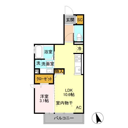 ガルボ上千田(1LDK/1階)の間取り写真