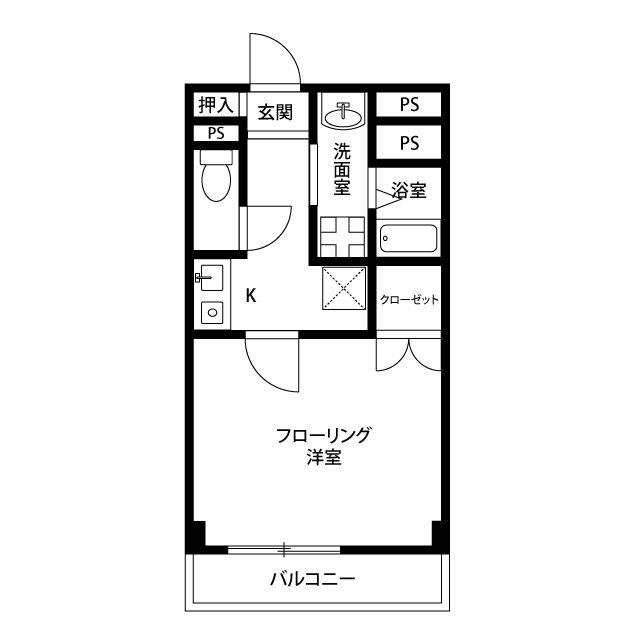 アンプルール リバーサイド(1K/1階)の間取り写真
