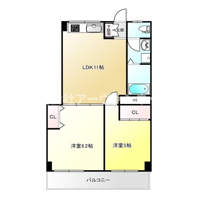 東雪谷3丁目(2LDK/3階)の間取り写真
