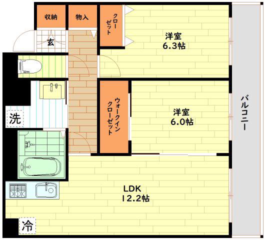 レジディア西天満(2LDK/5階)の間取り写真