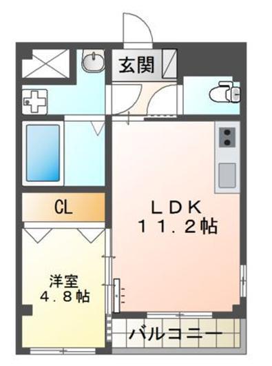 下河原通4丁目マンション(1LDK/2階)の間取り写真