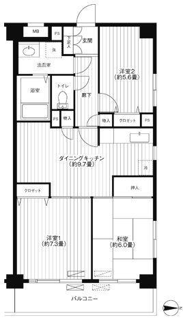 エクセラン新城(3DK/3階)の間取り写真