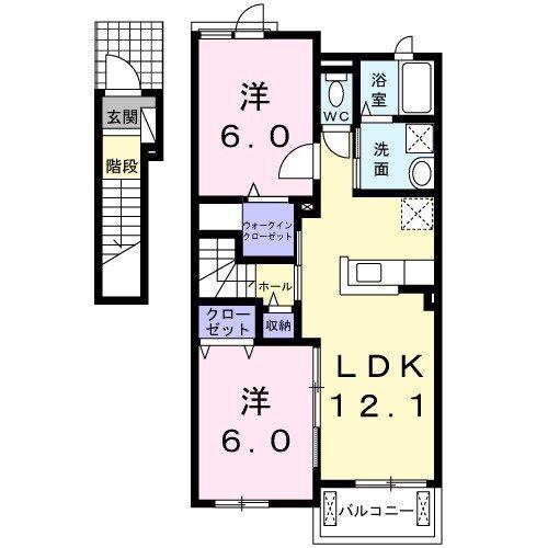 フィオーレ2番館(2LDK/2階)の間取り写真