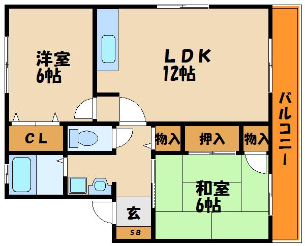 ベガ堀町(2LDK/2階)の間取り写真