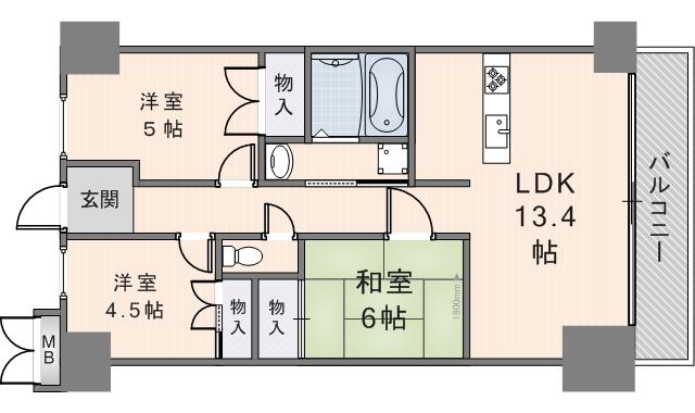 ディオフェルティー石切(3LDK/3階)の間取り写真