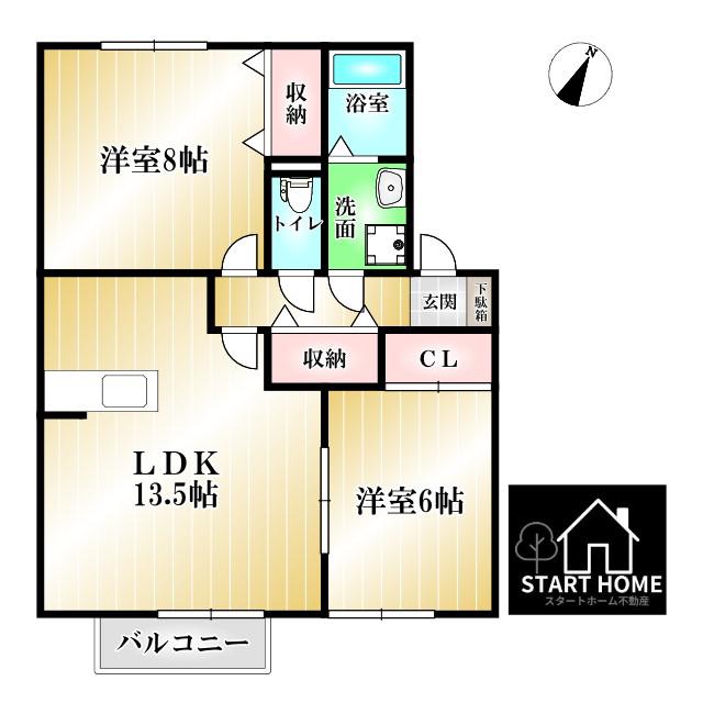 アムール21C(2LDK/2階)の間取り写真