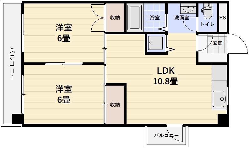 サンハイツ菊鈴(2LDK/4階)の間取り写真