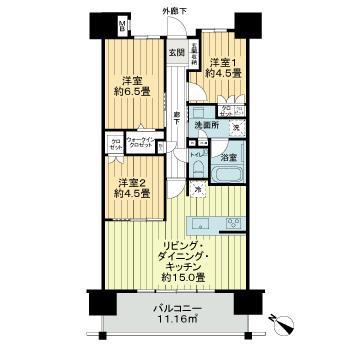 ライオンズ那覇三原マスターズゲート(3LDK/12階)の間取り写真
