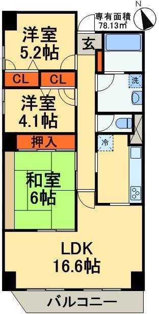 パラッツオ稲毛(3LDK/2階)の間取り写真
