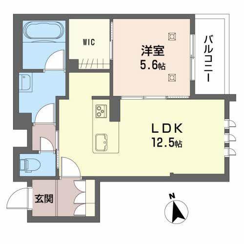カーサ・グリナージュMJ A棟(1LDK/2階)の間取り写真