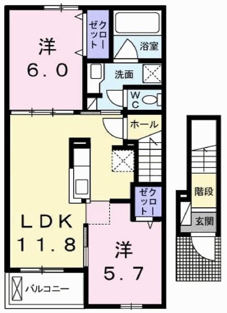 ノール・テリトワールII(2LDK/2階)の間取り写真