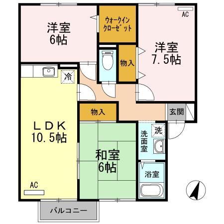 セジュール岡本 F棟(3LDK/1階)の間取り写真