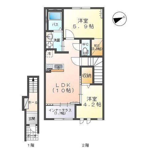 クレストコート(2LDK/2階)の間取り写真
