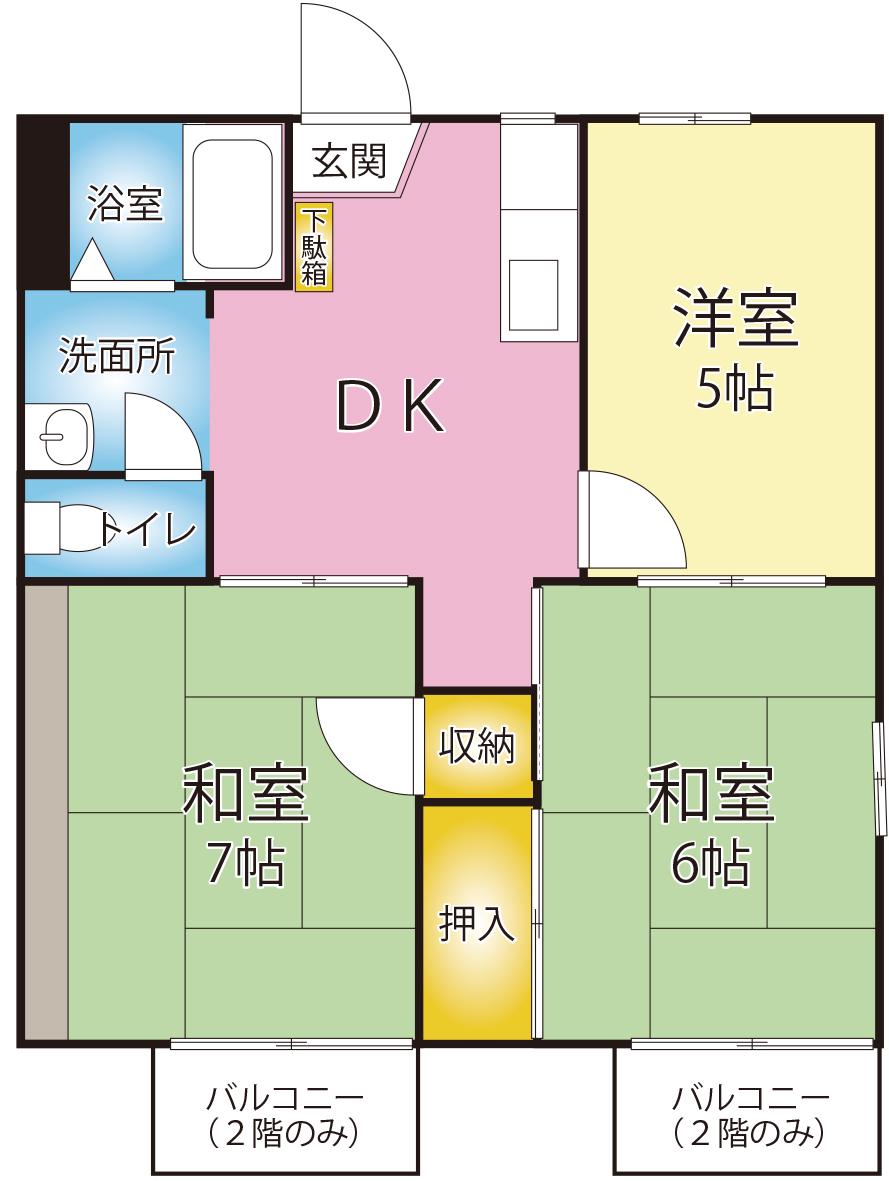 パールハイツ A棟(3DK/1階)の間取り写真