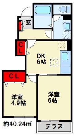 STEP IX(2DK/1階)の間取り写真