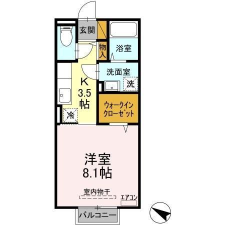 サンライトヒル厨(1K/2階)の間取り写真