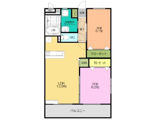COCCO VILLA(2LDK/2階)の間取り写真