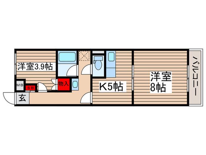ハイム三栄(2K/3階)の間取り写真