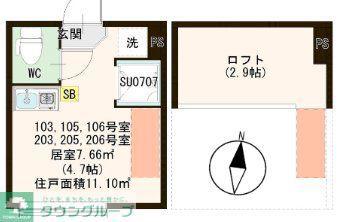 桜テラス荒川(ワンルーム/1階)の間取り写真