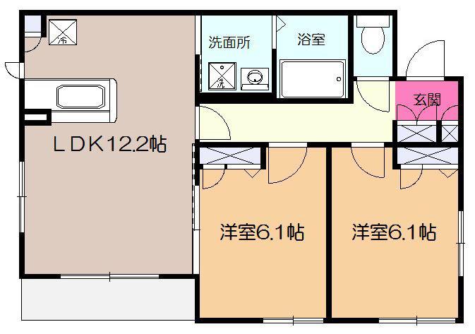 アルカディア(2LDK/1階)の間取り写真