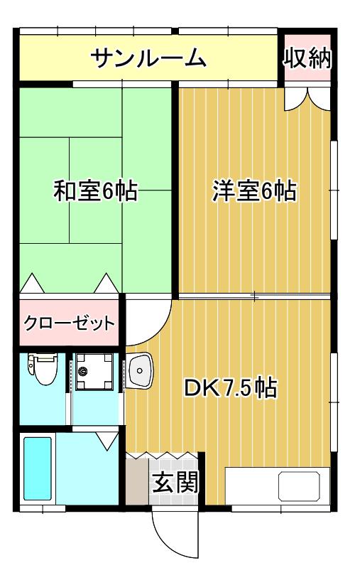 サザンハイムI(2DK/1階)の間取り写真