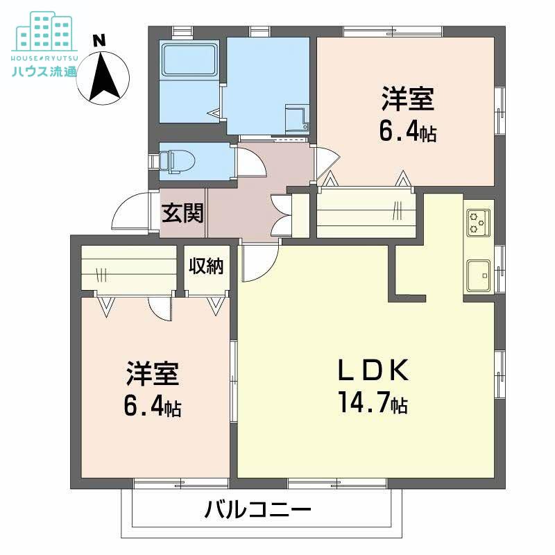 ディアス平野A棟(2LDK/2階)の間取り写真