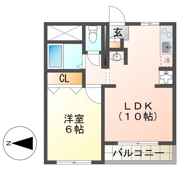 CIS散田町(1LDK/2階)の間取り写真