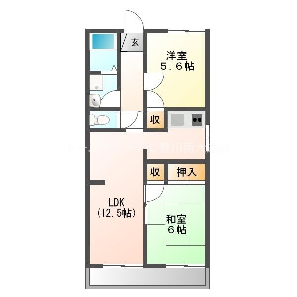 クレスト金屋橋(2LDK/2階)の間取り写真