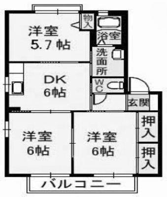 POMME DE PIN A棟(3DK/2階)の間取り写真