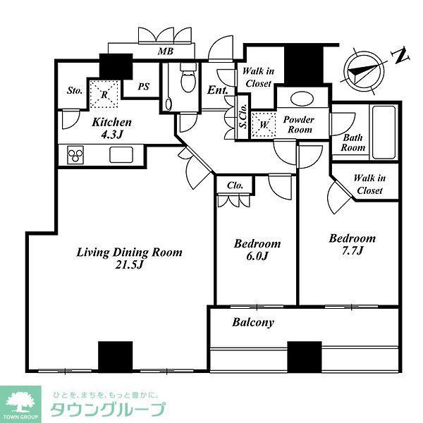 ウエストパークタワー池袋(2LDK/32階)の間取り写真