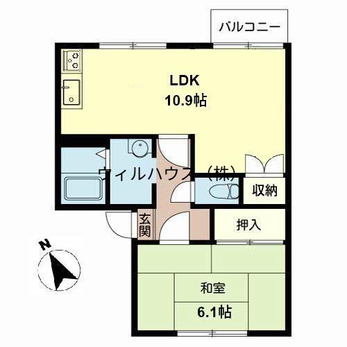 KOSHINハイツ(1LDK/2階)の間取り写真