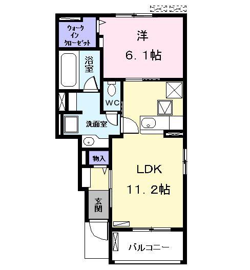 ハイドレイジア I(1LDK/1階)の間取り写真