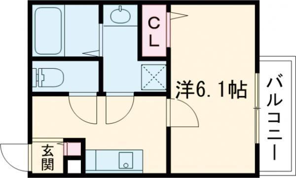 グラシアスコート学園前イースト(1K/2階)の間取り写真
