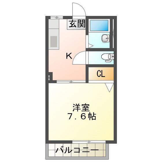 ユニバーサル岸岡A(1K/1階)の間取り写真